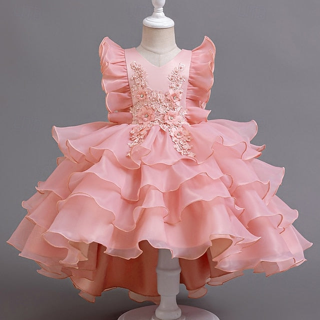 Girls' Dress Asymmetrical Floral Kids Party