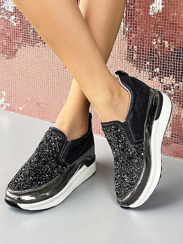 with Black Sneakers Glitter Women's Slip-On Metallic