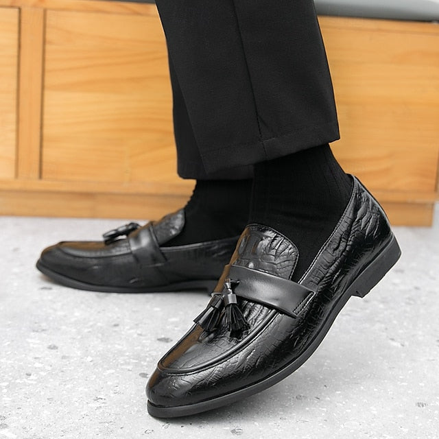 Men's Green Faux Leather Loafers with Crocodile Embossed
