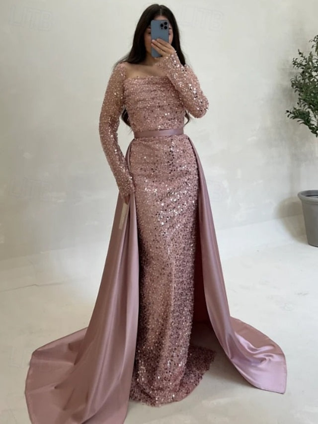 Guest Sequin Evening Dress Wedding Gown Elegant A-Line Formal