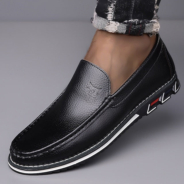 Men's Blue Faux Leather Slip-On Loafers with Durable Sole