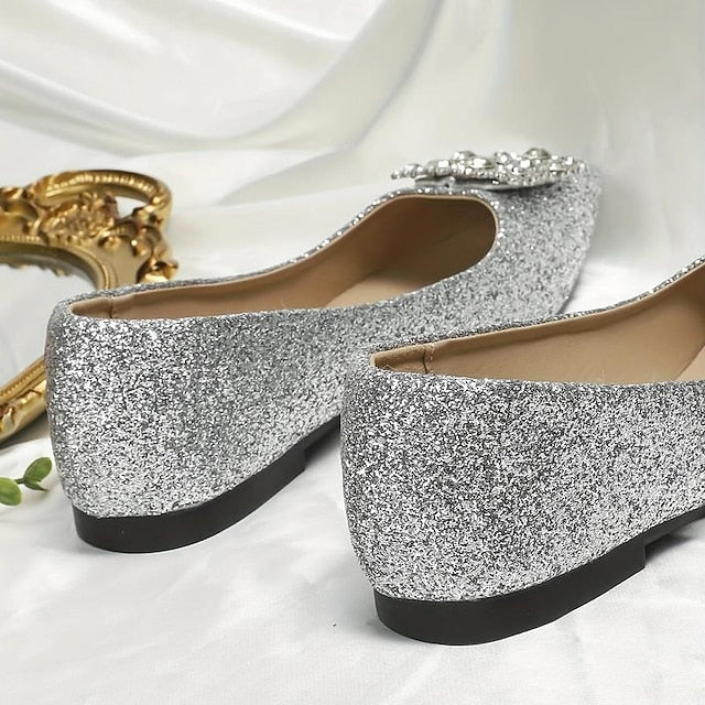 Rhinestone Glitter Silver Embellished with Flats Women's