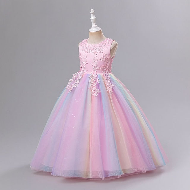 Dress Floral Line Kids Girls' A Solid Colored
