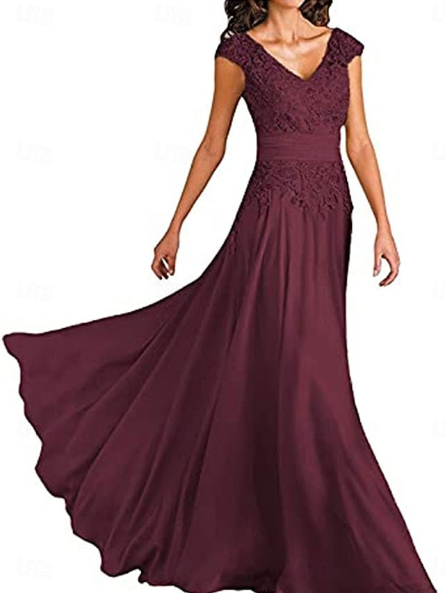 of Elegant Simple the Floor A-Line Mother V Neck Dress Bride