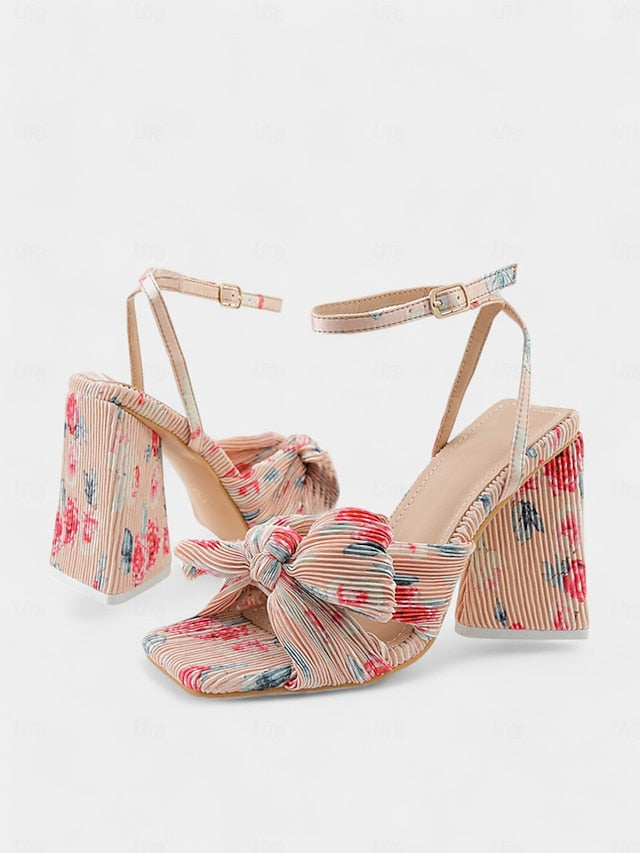 Sandals with Knot Textured Heel Detail and Rose Gold Block