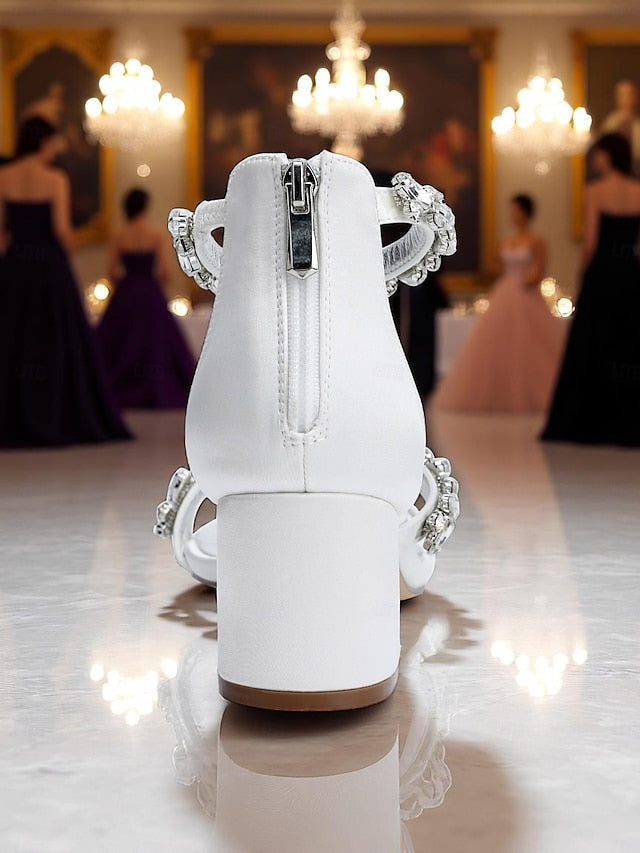 Heel Purple - Satin Crystal Block Women's Sandals