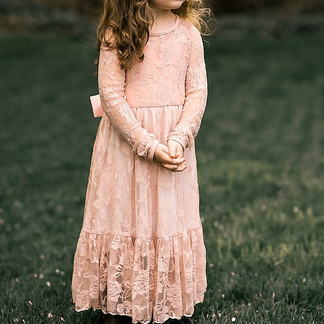 Flower Colored Kids Girl Girls' Long Solid Dress