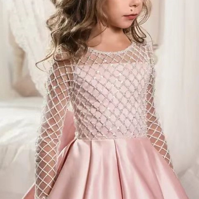 Dress Solid Long Girls' Kids Color Flower Girl Party