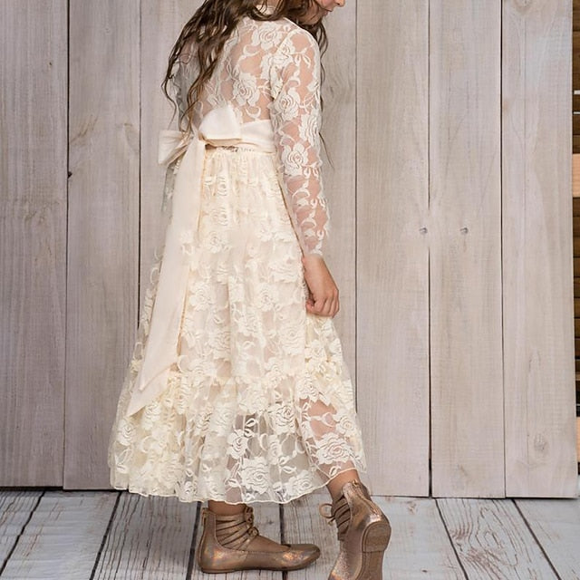 Flower Colored Kids Girl Girls' Long Solid Dress