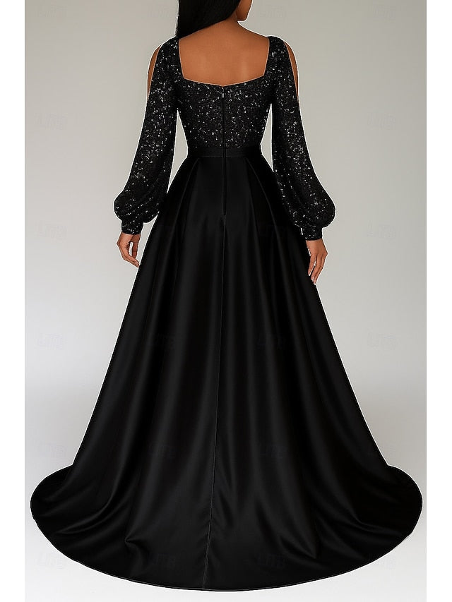 Formal Red Dress A-Line Black Elegant Evening Gown Sequined