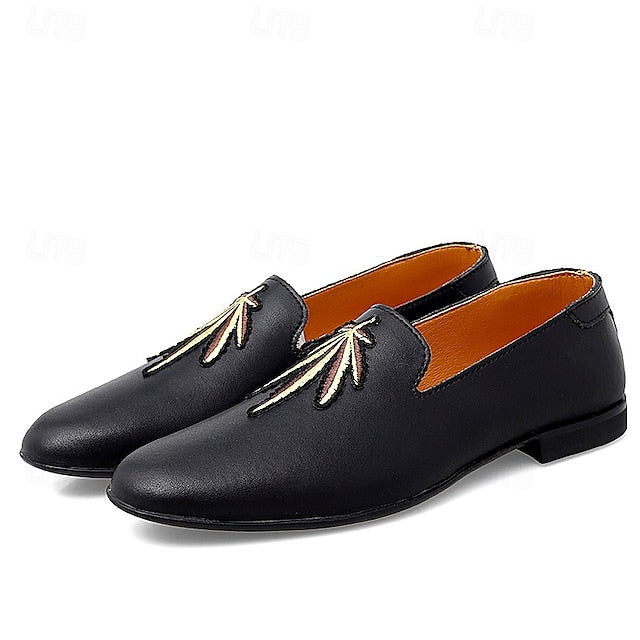 Men's Prom Shoes - White Faux Leather Loafers with Feather
