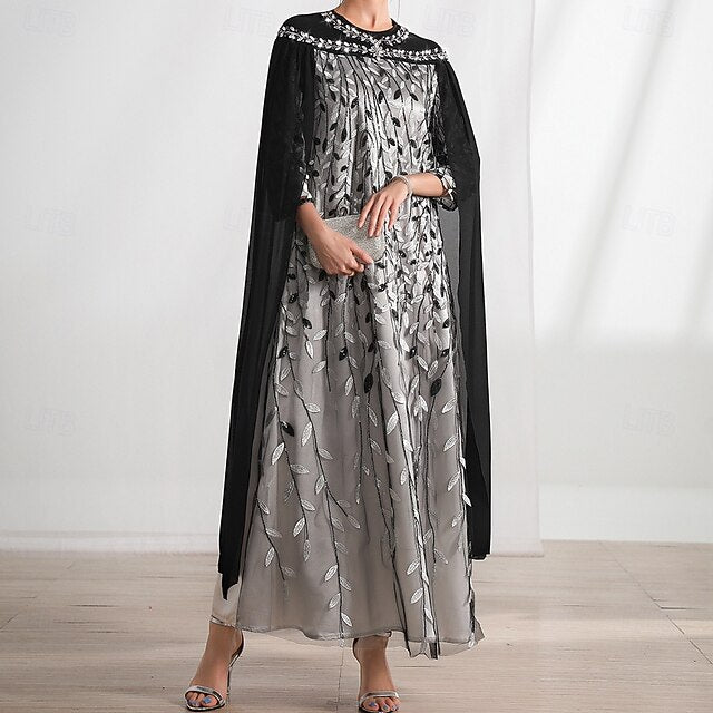 Cape A-Line of Mother Bride Dress Crew Elegant Neck the