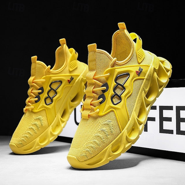 Men's Yellow Performance Sneakers with Flame Design,