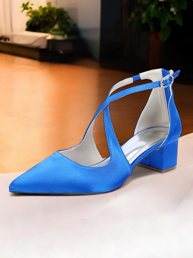 Toe Pointed Block Elegant - Satin Women's Heels Ivory