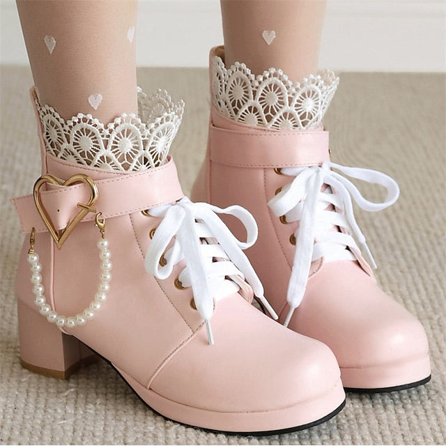 – Bridal Women's Ankle Shoes White Lace-Up Wedding Boots