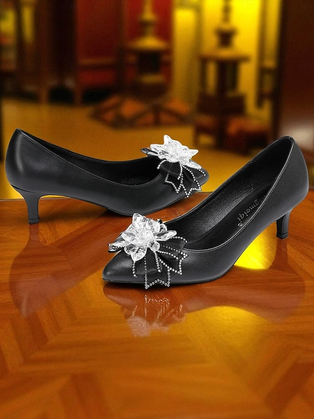 White with Heel Bow Low Wedding Shoes Women's Crystal