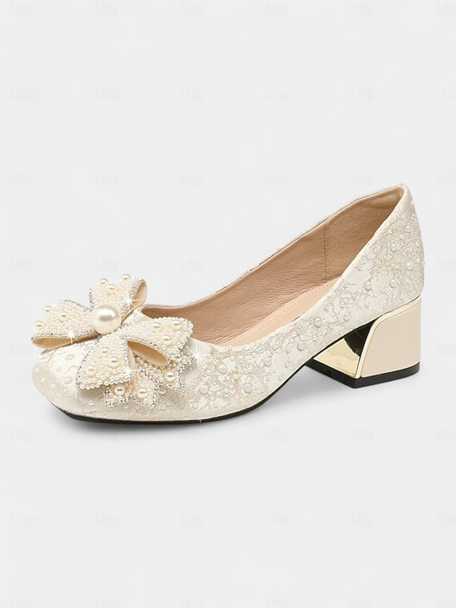 with Gold and – Pearl-Embellished Pumps Black Detail Bow