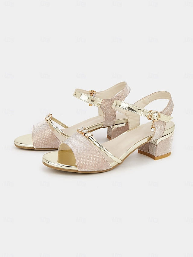 Women Rhinestone-Embellished Block Sandals – for Gold Heel