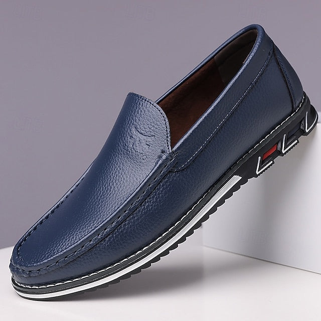 Men's Blue Faux Leather Slip-On Loafers with Durable Sole
