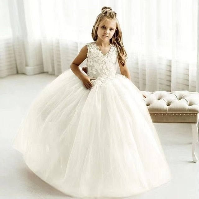 Kids Party Girls' Flower Dress Girl Color Solid