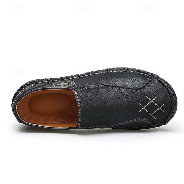 Men's Beige Genuine Faux Leather Moccasins – Handmade