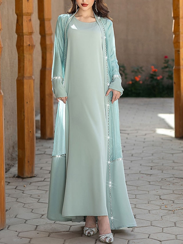 Neck Elegant A-Line the Crew Mother Bride Dress of Floor Vintage