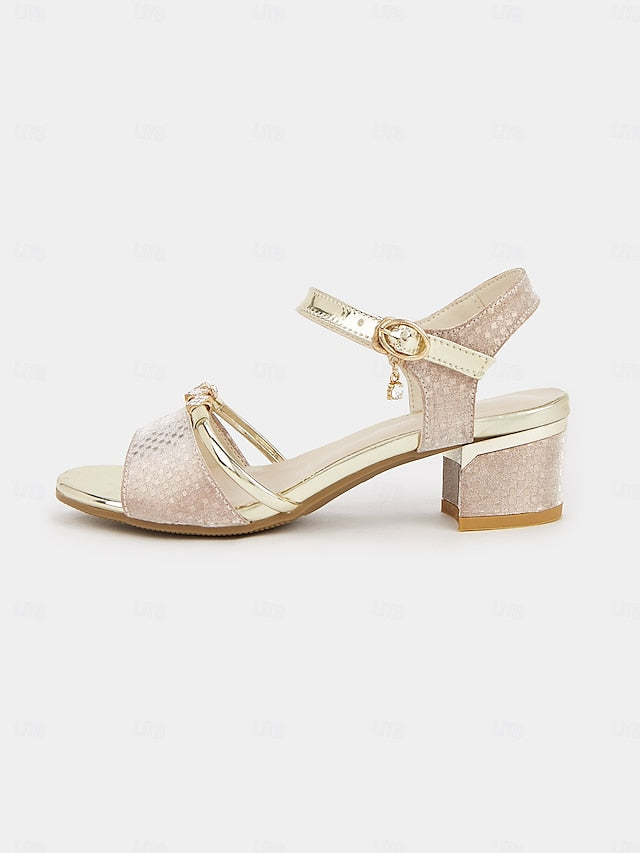 Women Rhinestone-Embellished Block Sandals – for Gold Heel