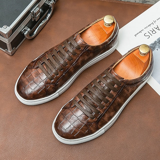 Men's White Crocodile Pattern Casual Sneakers – Stylish