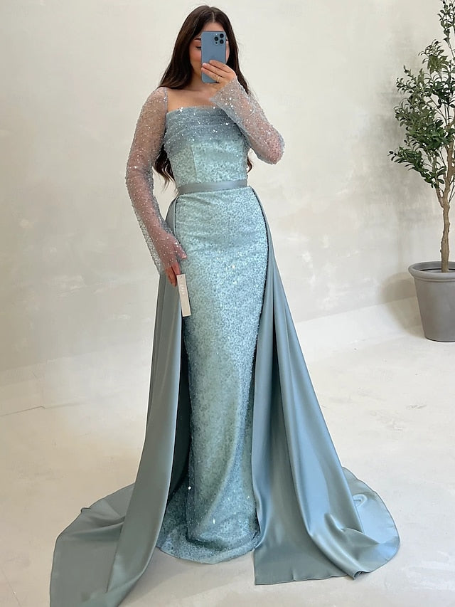 Guest Sequin Evening Dress Wedding Gown Elegant A-Line Formal