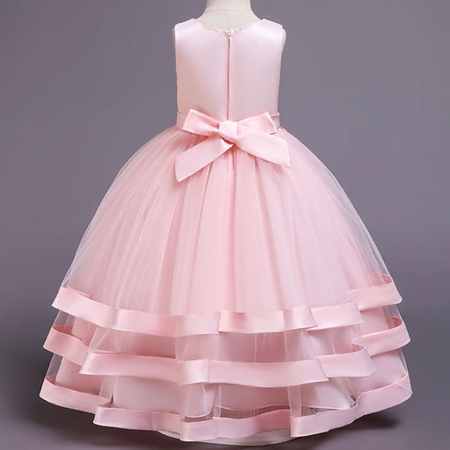 Sleeveless Party Kids Dress Girls' Colored Wedding Solid