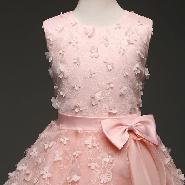 Girl Dress Kids Solid Flower Colored Girls'