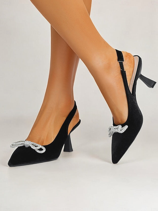 Velvet Cocktail Women's Toe Slingback Pointed Heels –