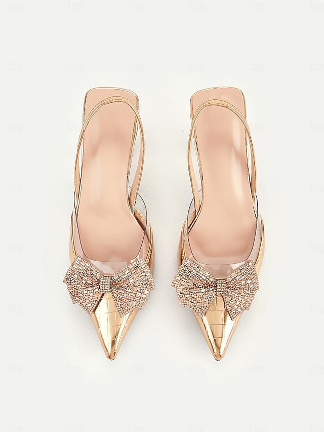 Detail Heels - with Quilted Bow Women's Slingback Gold