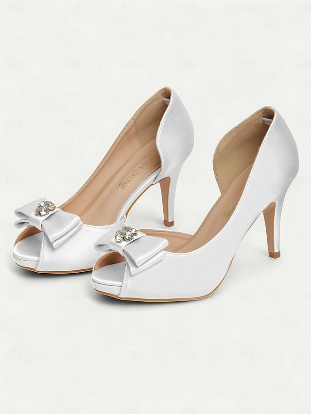 with Champagne Bow Women's and Peep Satin Heels Toe