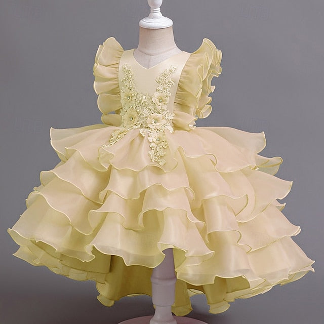 Girls' Dress Asymmetrical Floral Kids Party