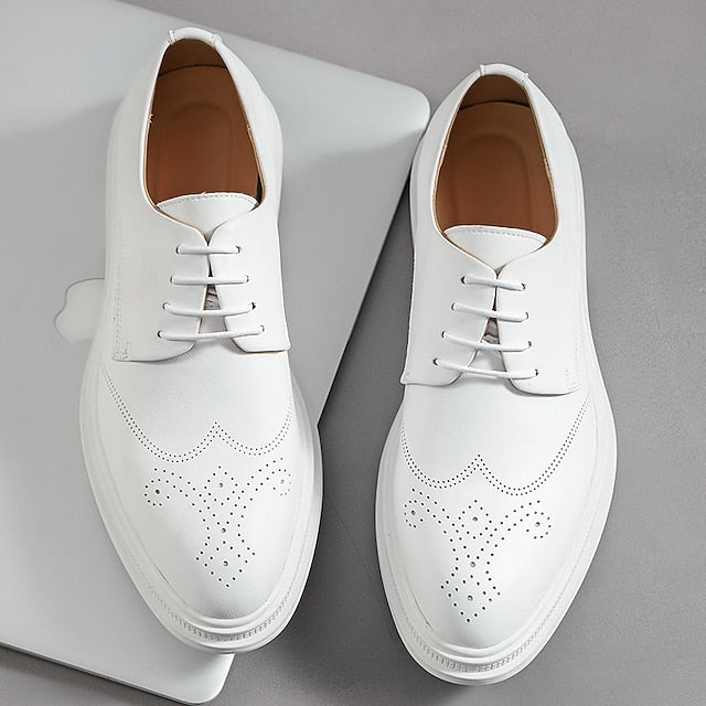 Faux Shoes Men's Perforated Oxford White Leather with