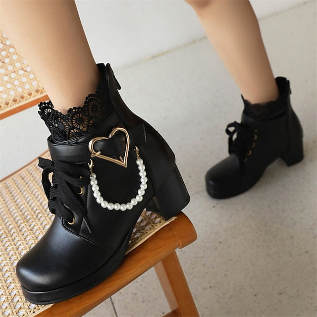 – Bridal Women's Ankle Shoes White Lace-Up Wedding Boots