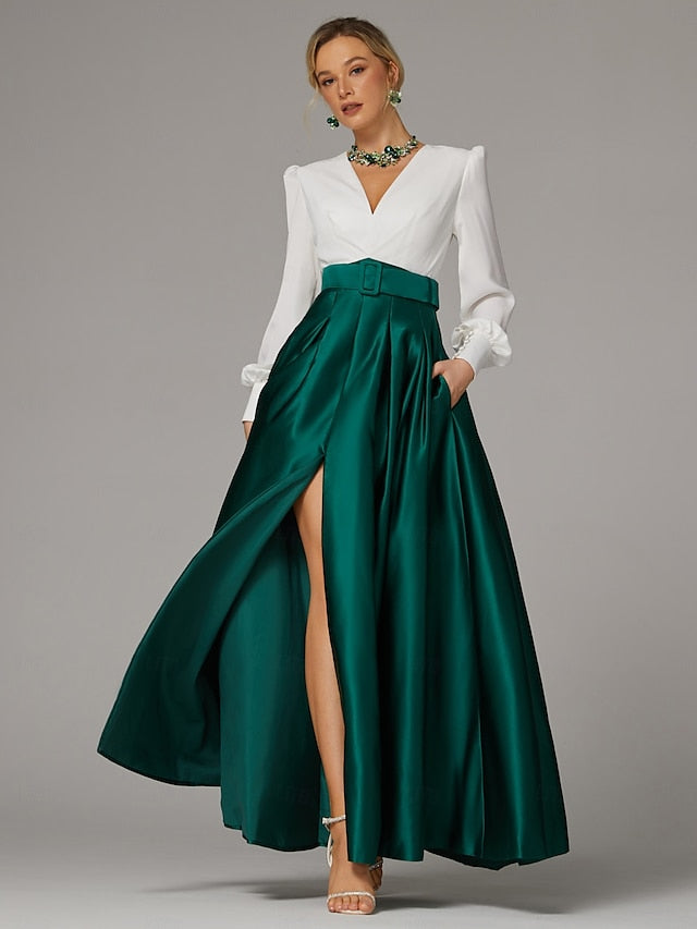 Split High Gown Guest Wedding Evening A-Line Floor Formal Dress