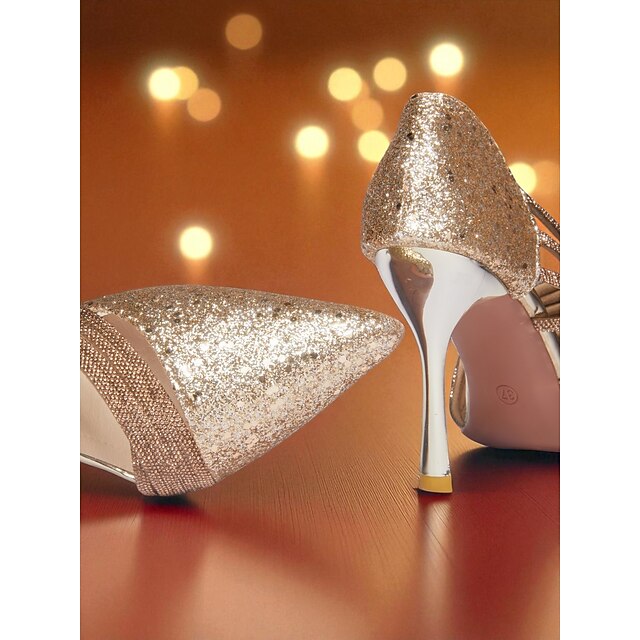 Glitter Pointed Toe - Women's High Heels Strappy Gold