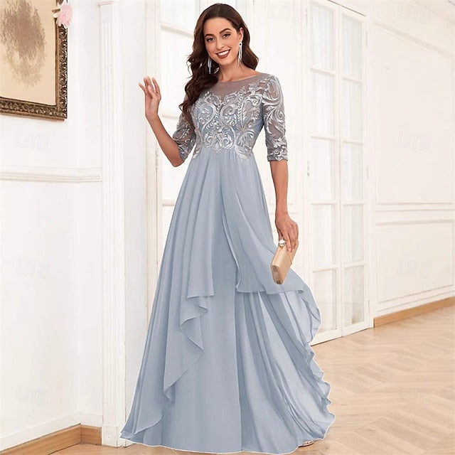 Neck Dress Floor the Bride of Simple Crew Mother Elegant