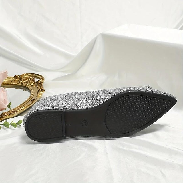 Rhinestone Glitter Silver Embellished with Flats Women's