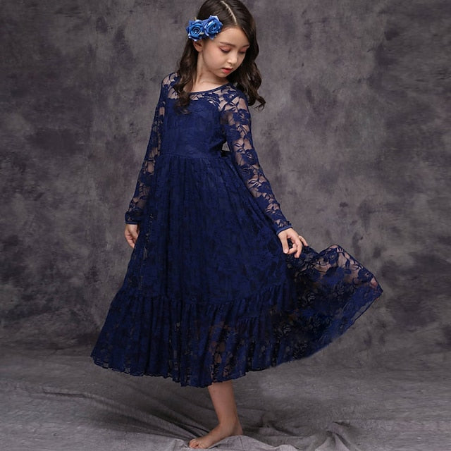 Flower Colored Kids Girl Girls' Long Solid Dress