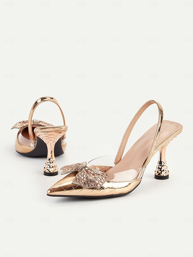 Detail Heels - with Quilted Bow Women's Slingback Gold