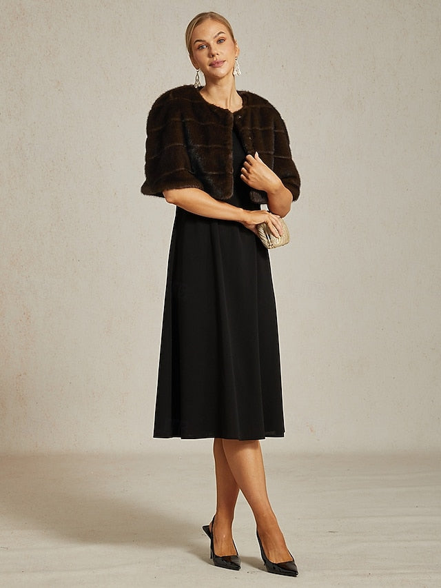 Shrug Brown Fur Faux Formal Cocktail Women's Wrap Party