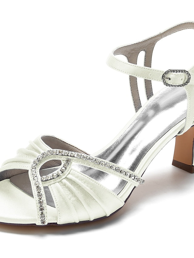 Satin – Rhinestone Sandals Blue Heeled Navy Women's