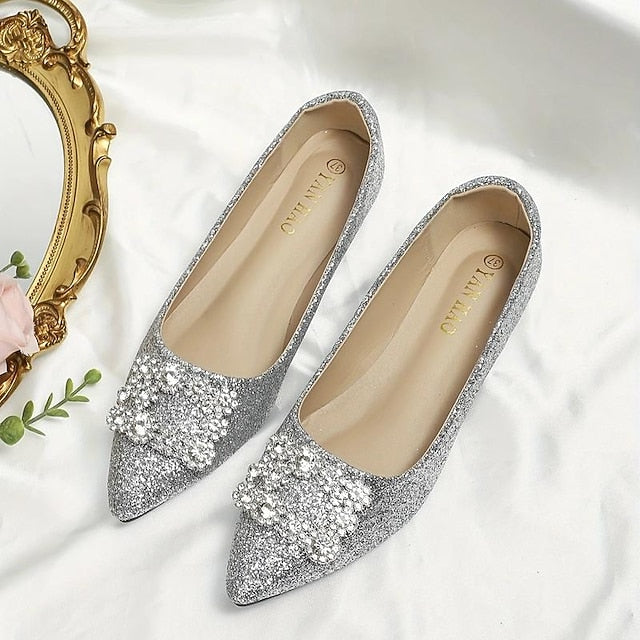 Rhinestone Glitter Silver Embellished with Flats Women's