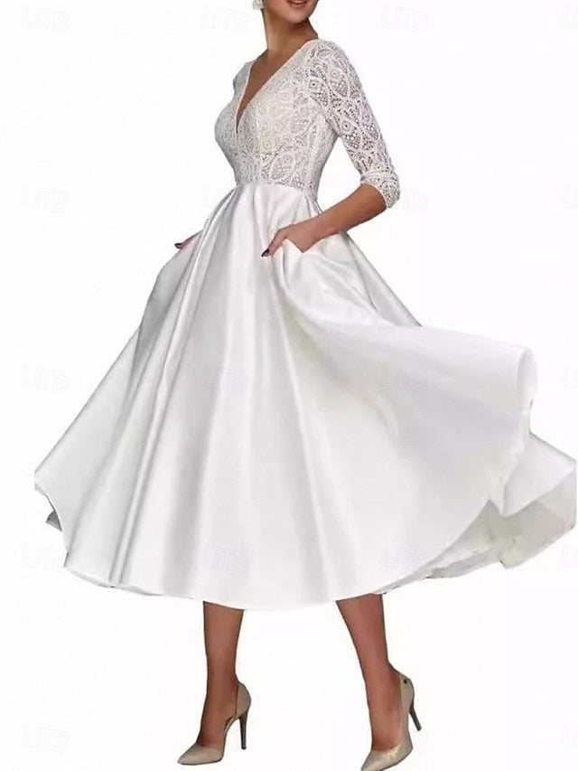 Tea Neck of Mother Bride A-Line Elegant Dress Simple V the