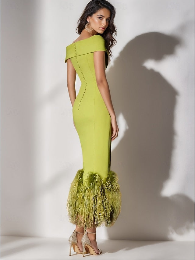 Wedding Column Cocktail Feather Dress Formal Elegant Dresses