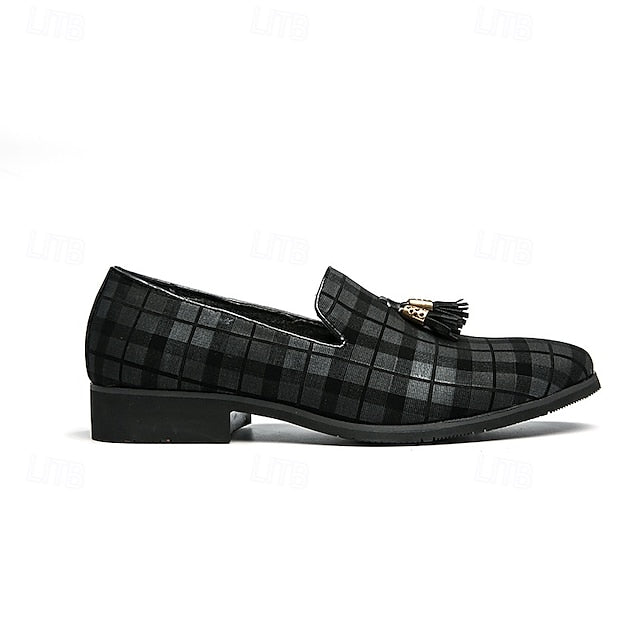 Men's Plaid Loafers with Tassel Decoration – Elegant