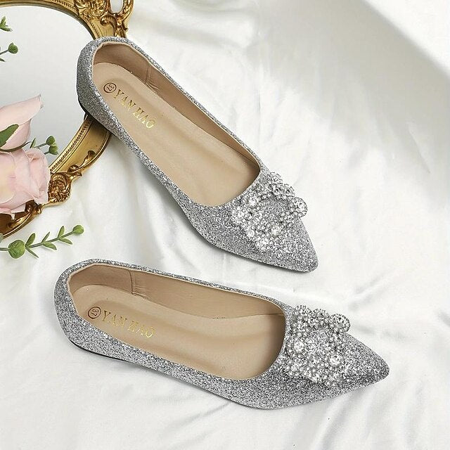 Rhinestone Glitter Silver Embellished with Flats Women's